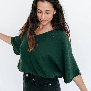Suunday Dolman Gauze Forest Green Blouse Medium
